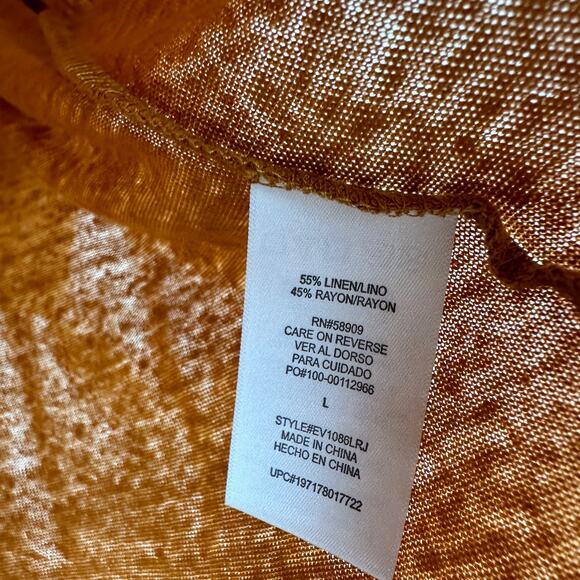 Every Linen Blend Knit Top Cinched Ruched Copper Orange Comfy Cropped Large NWT - Picture 6 of 9